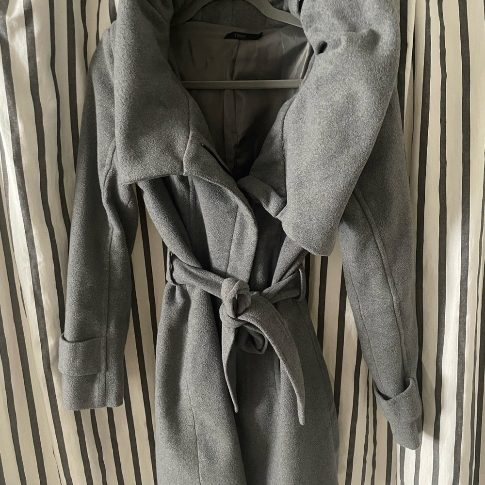 Stylish Gray Fleece Trench Coat